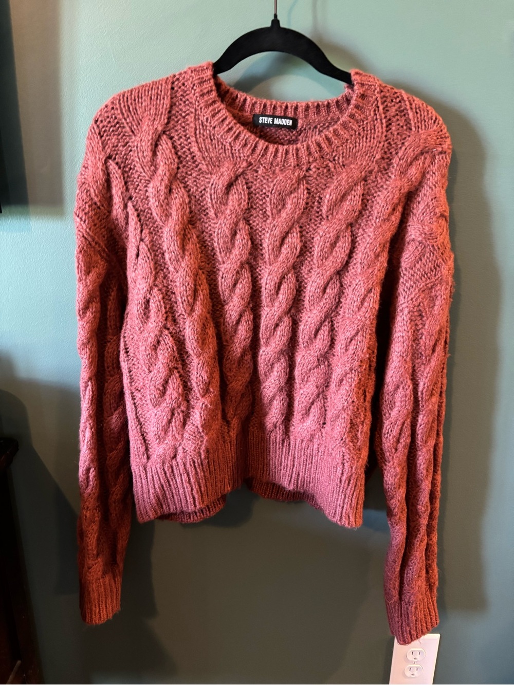 Steve Madden Cable Knit Crew Sweater in Dusty Rose